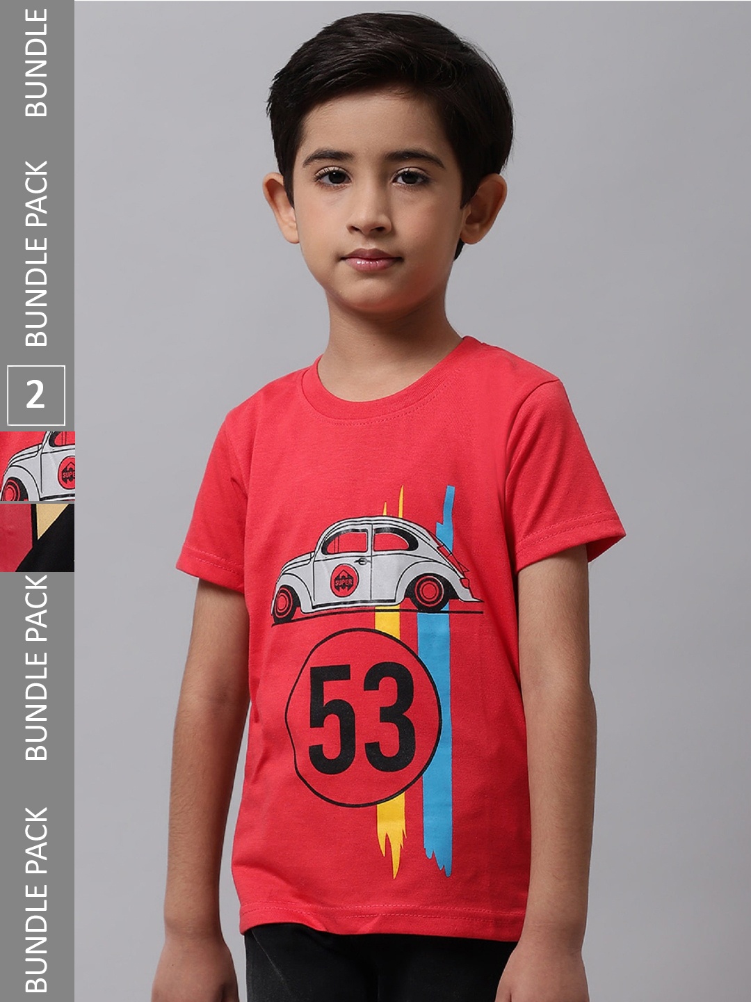 

BAESD Boys Pack Of 2 Printed Round Neck Cotton T-shirts, Red