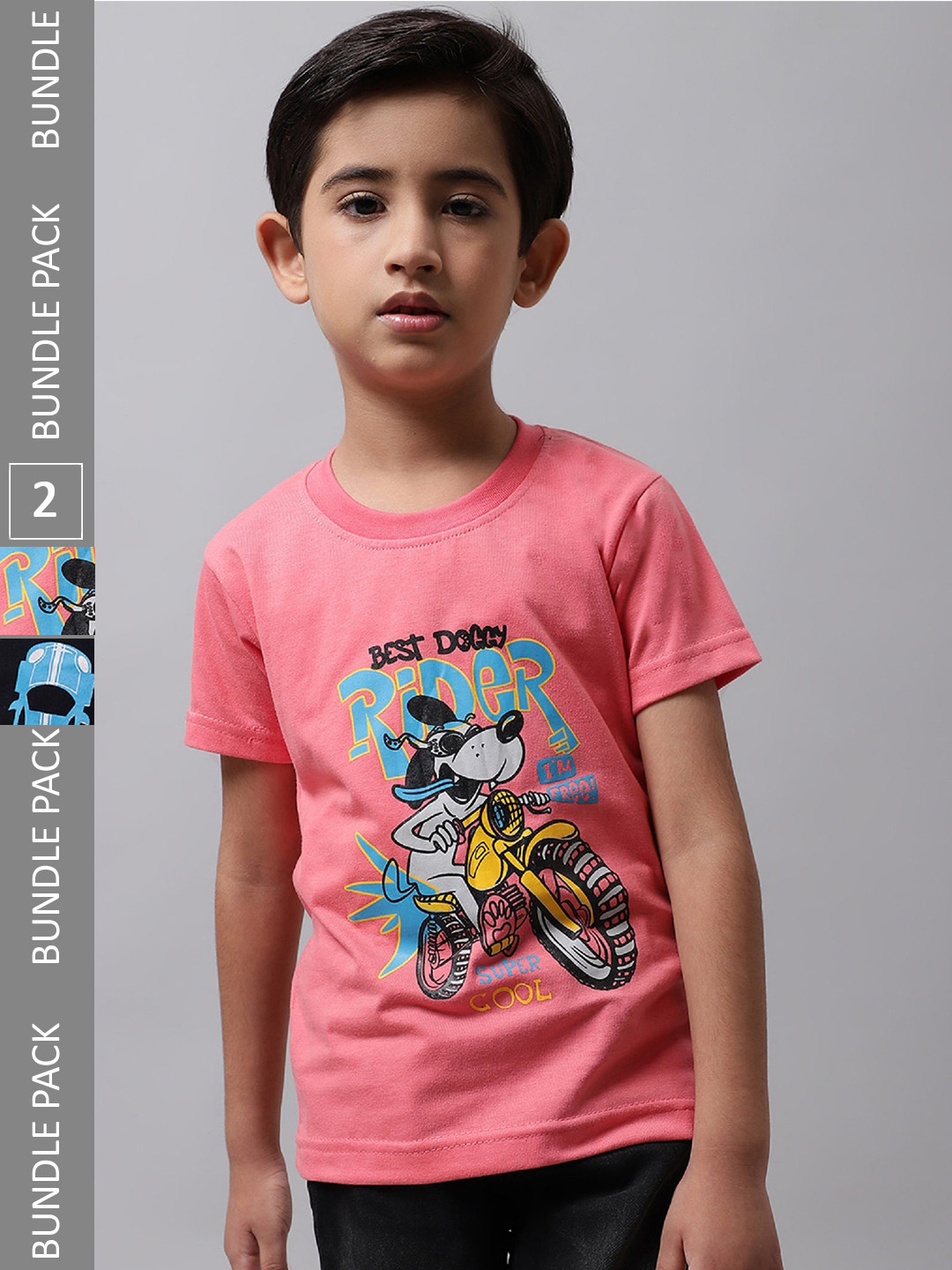 

BAESD Boys Pack Of 2 Printed Round Neck Cotton T-shirts, Pink