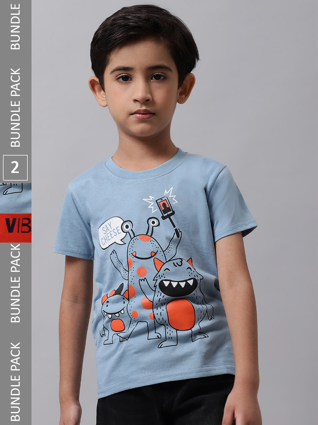 

BAESD Boys Pack Of 2 Printed Round Neck Cotton T-shirts, Blue
