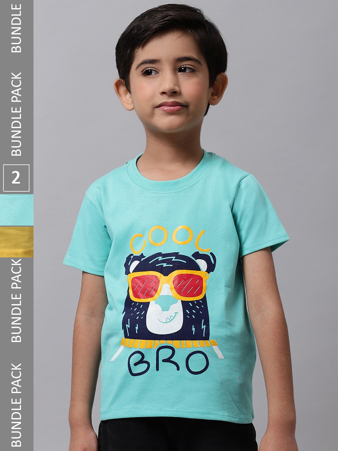 

BAESD Boys Pack Of 2 Printed Cotton T-shirt, Turquoise blue