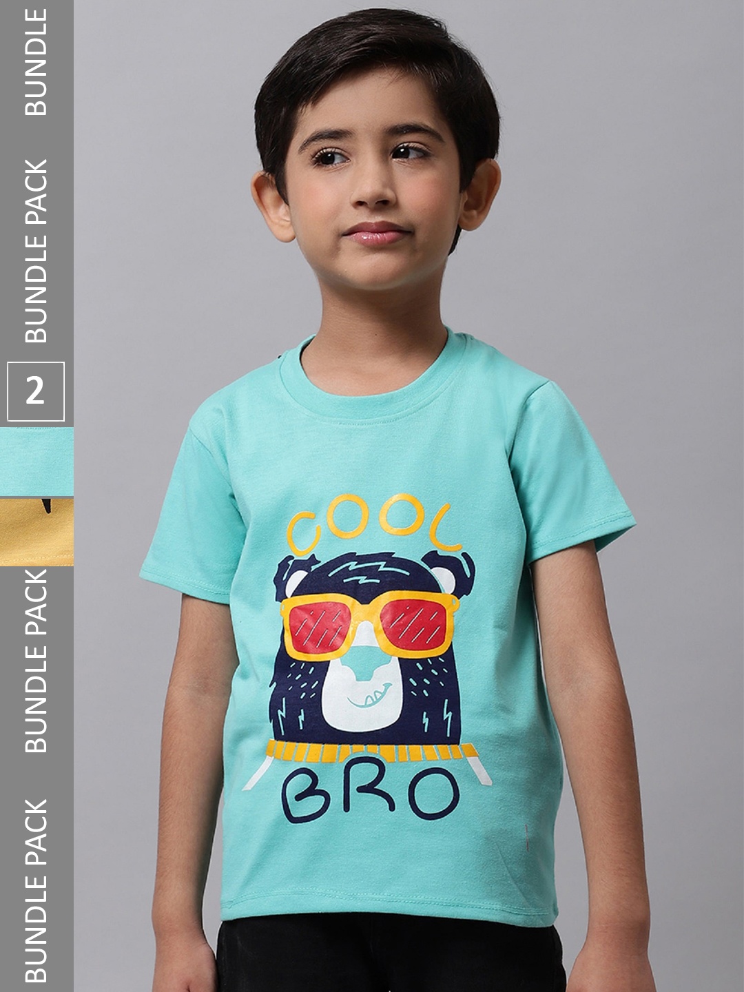 

BAESD Boys Pack Of 2 Printed Round Neck Cotton T-shirts, Sea green