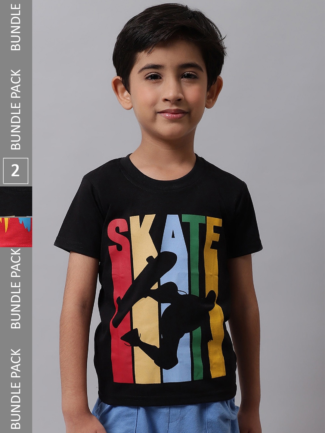

BAESD Boys Pack Of 2 Printed Round Neck Cotton T-shirts, Black