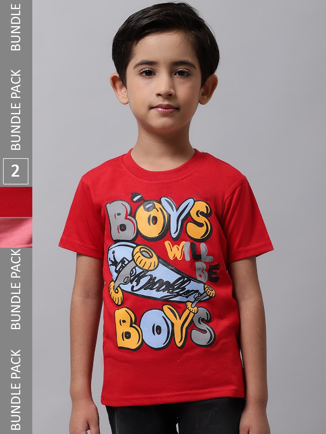 

BAESD Boys Pack Of 2 Printed Round Neck Cotton T-shirts, Red