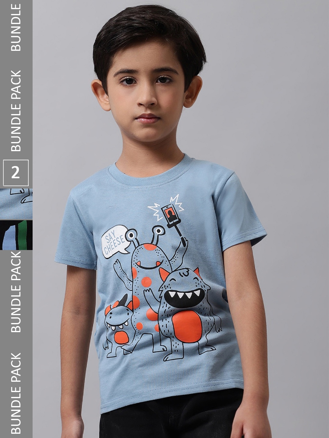 

BAESD Boys Pack Of 2 Printed Round Neck Cotton T-shirts, Blue