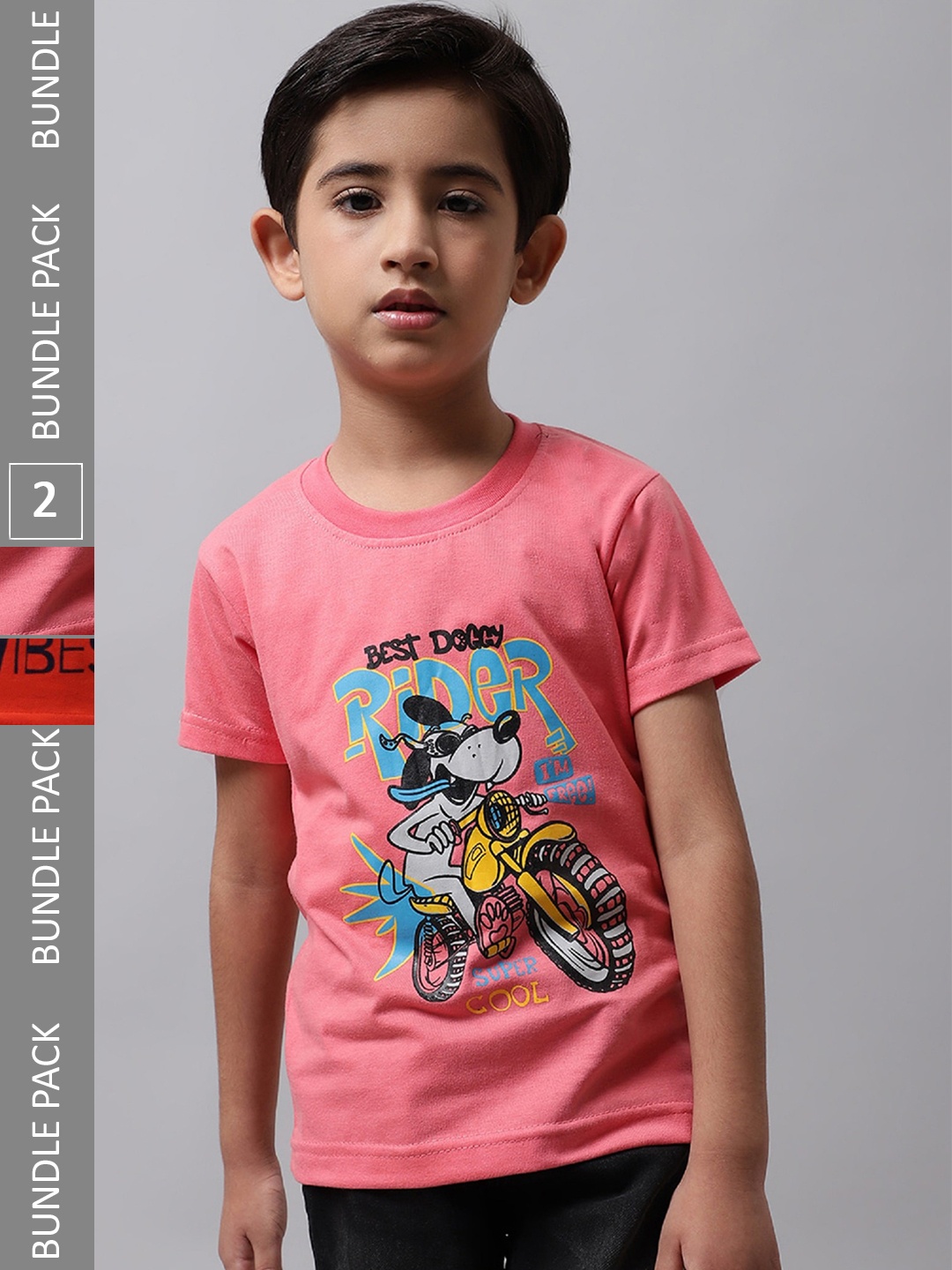 

BAESD Boys Pack Of 2 Printed Cotton T-shirt, Pink