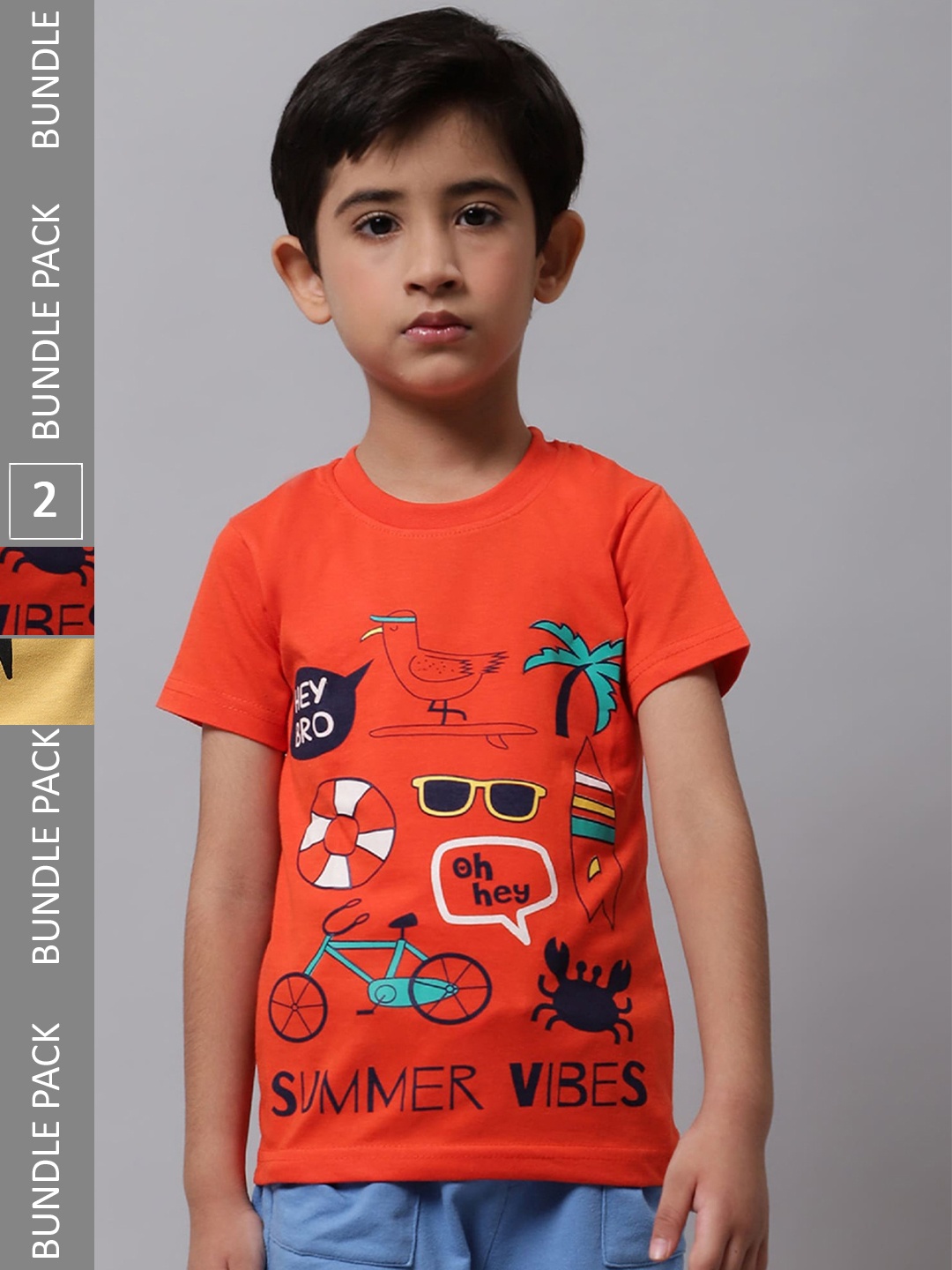 

BAESD Boys Pack Of 2 Printed Cotton T-shirt, Orange