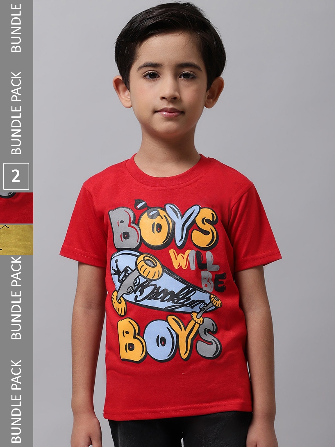 

BAESD Boys Pack Of 2 Typography Printed Cotton T-shirt, Red