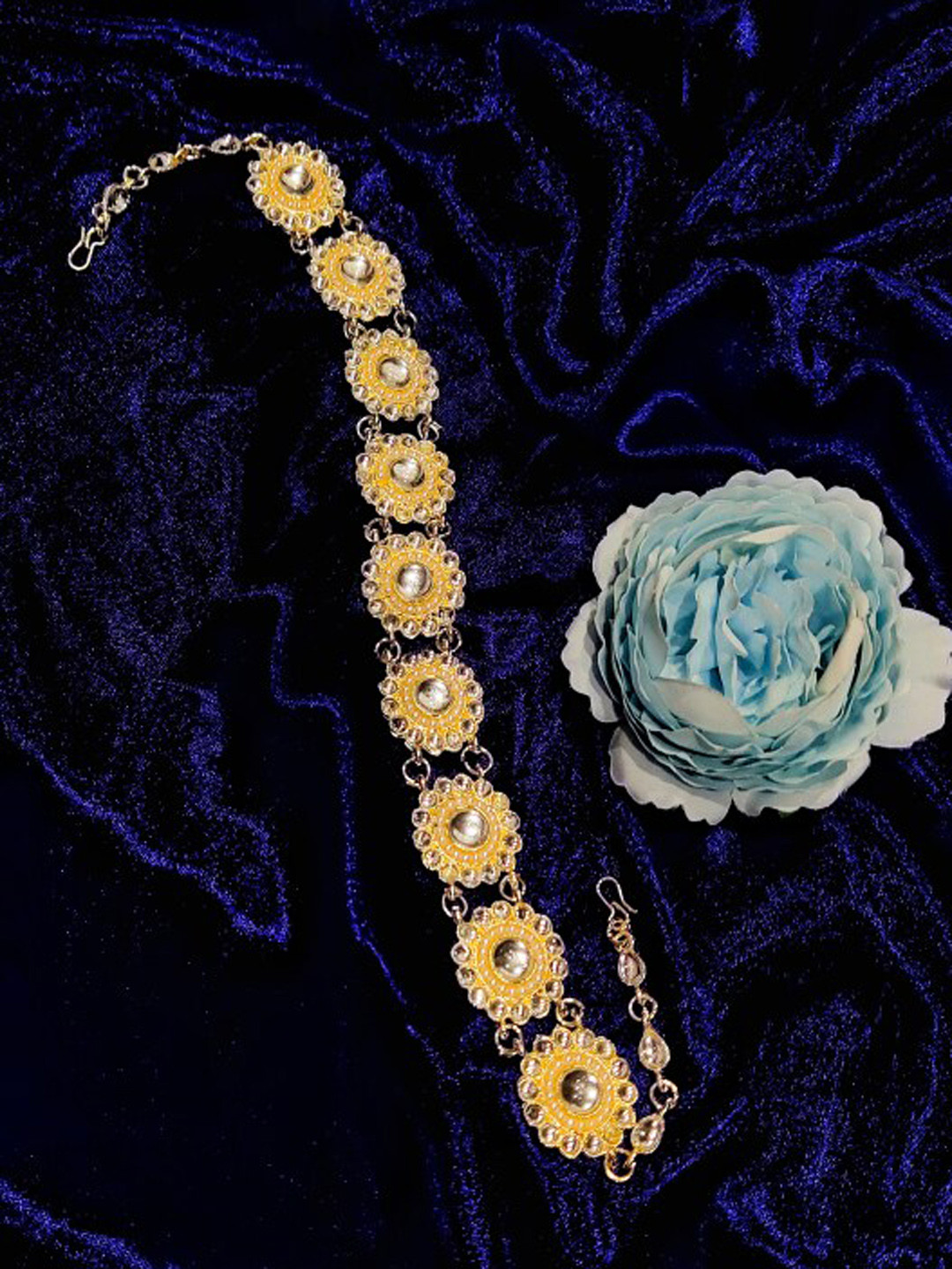 

FEMMIBELLA Gold-Plated Kundan Studded & Beaded Mathapatti