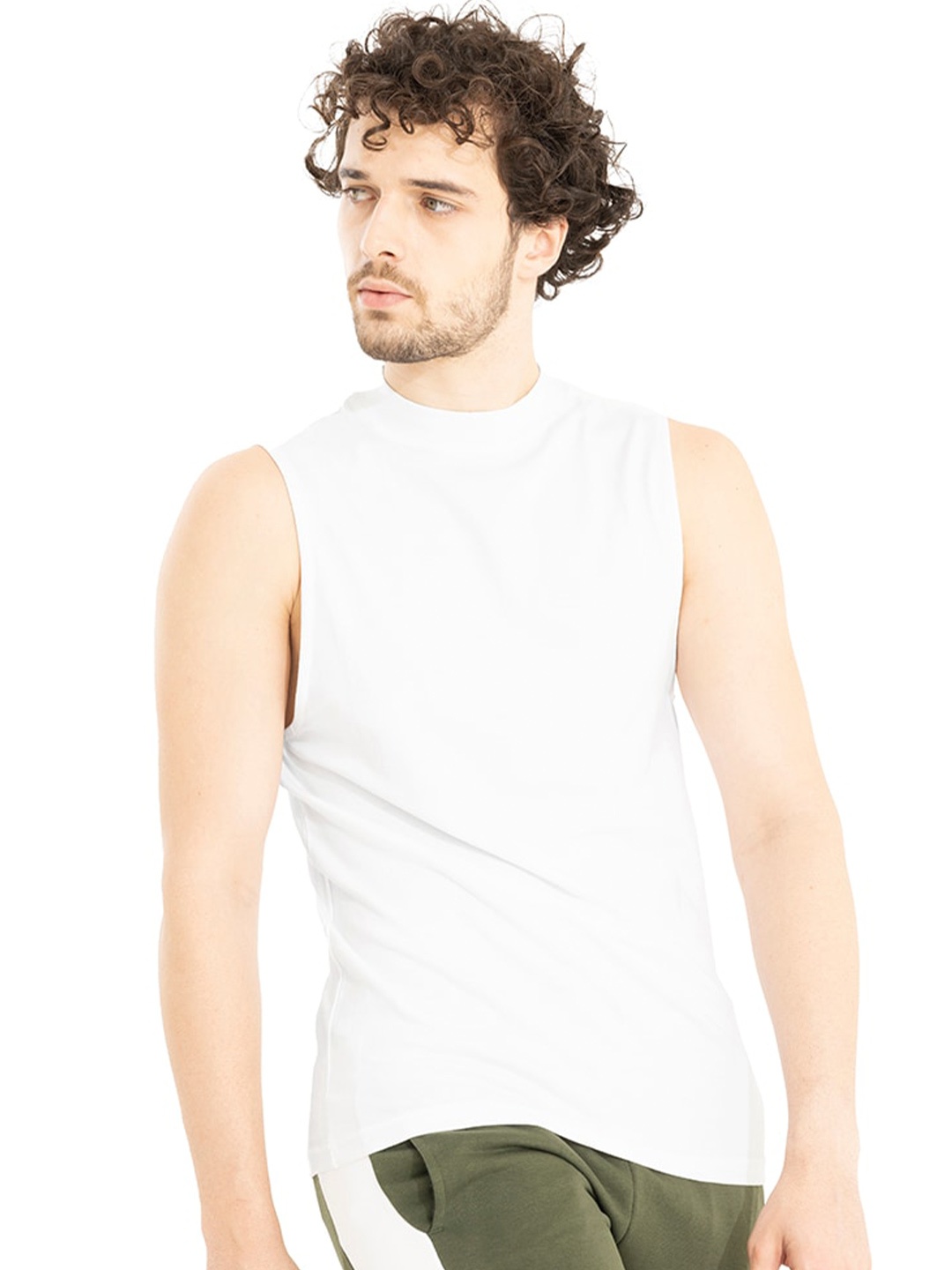 

Snitch White High Neck Cotton Slim Fit T-shirt