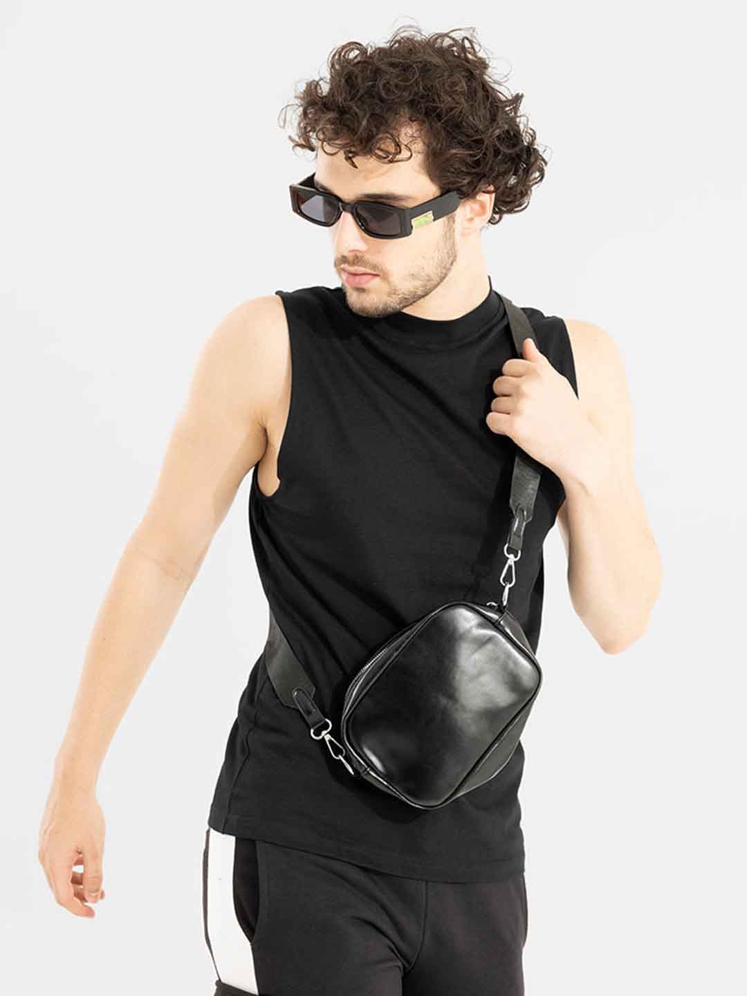 

Snitch Black Sleeveless Cotton Slim Fit T-shirt