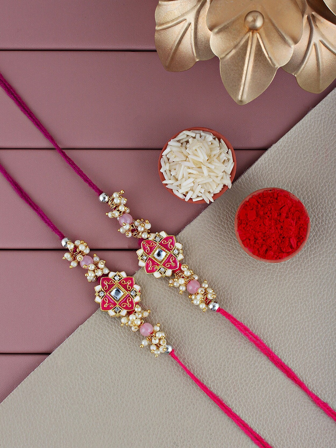 

LUCKY JEWELLERY Men Set Of 2 Gold-Plated Thread Rakhi