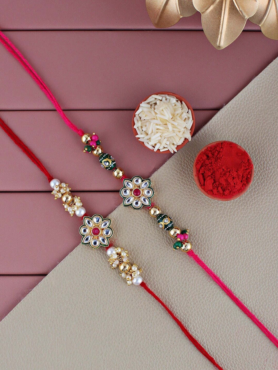 

LUCKY JEWELLERY Set Of 2 Gold-Plated Rakhi