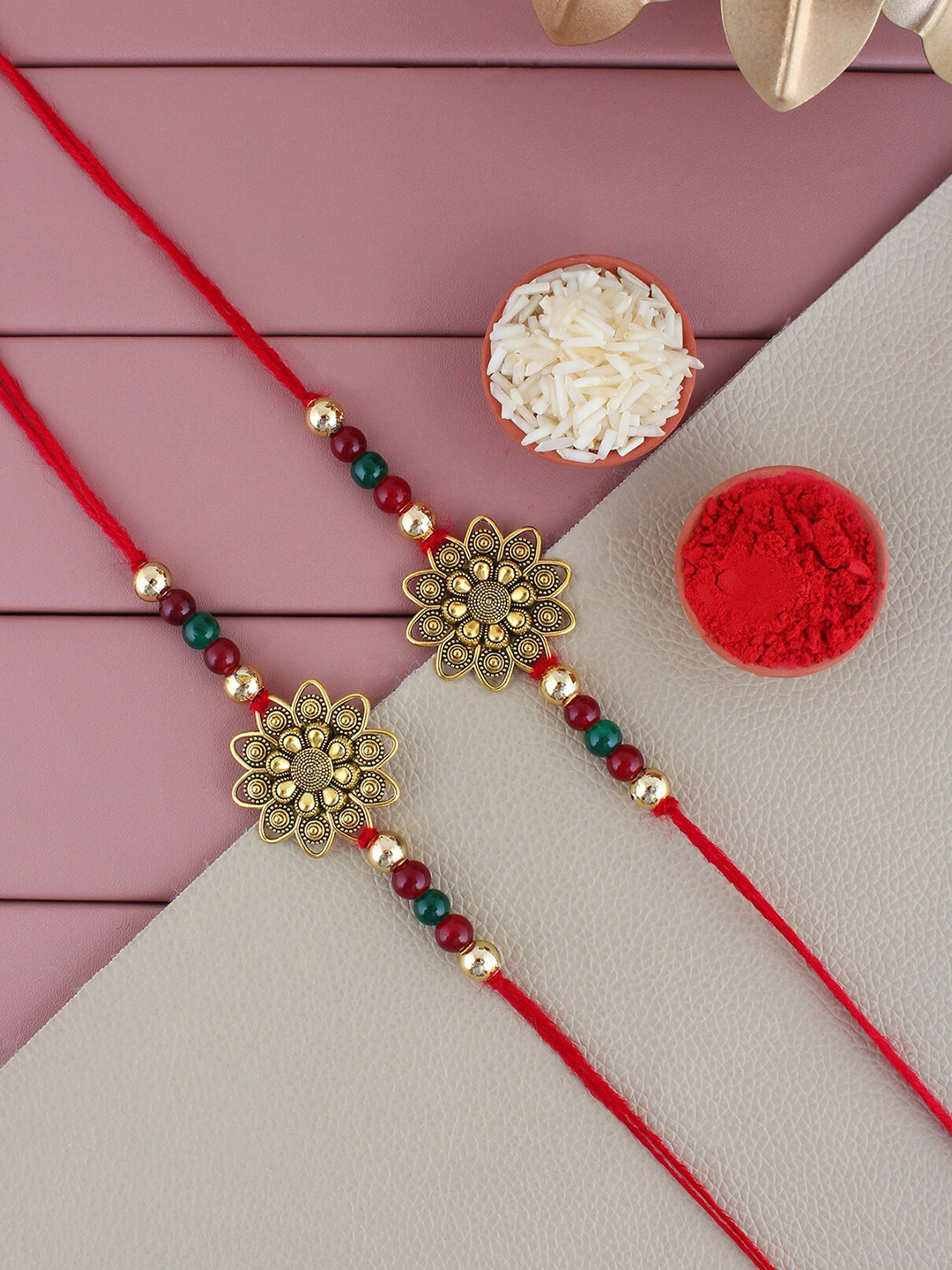 

LUCKY JEWELLERY Set Of 2 Gold-Plated Beaded Thread Rakhis