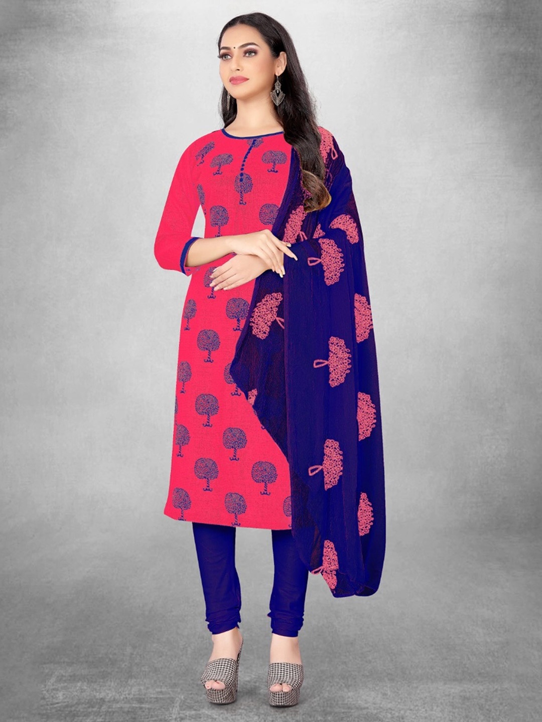 

KALINI Ethnic Motifs Printed Unstitched Dress Material, Pink