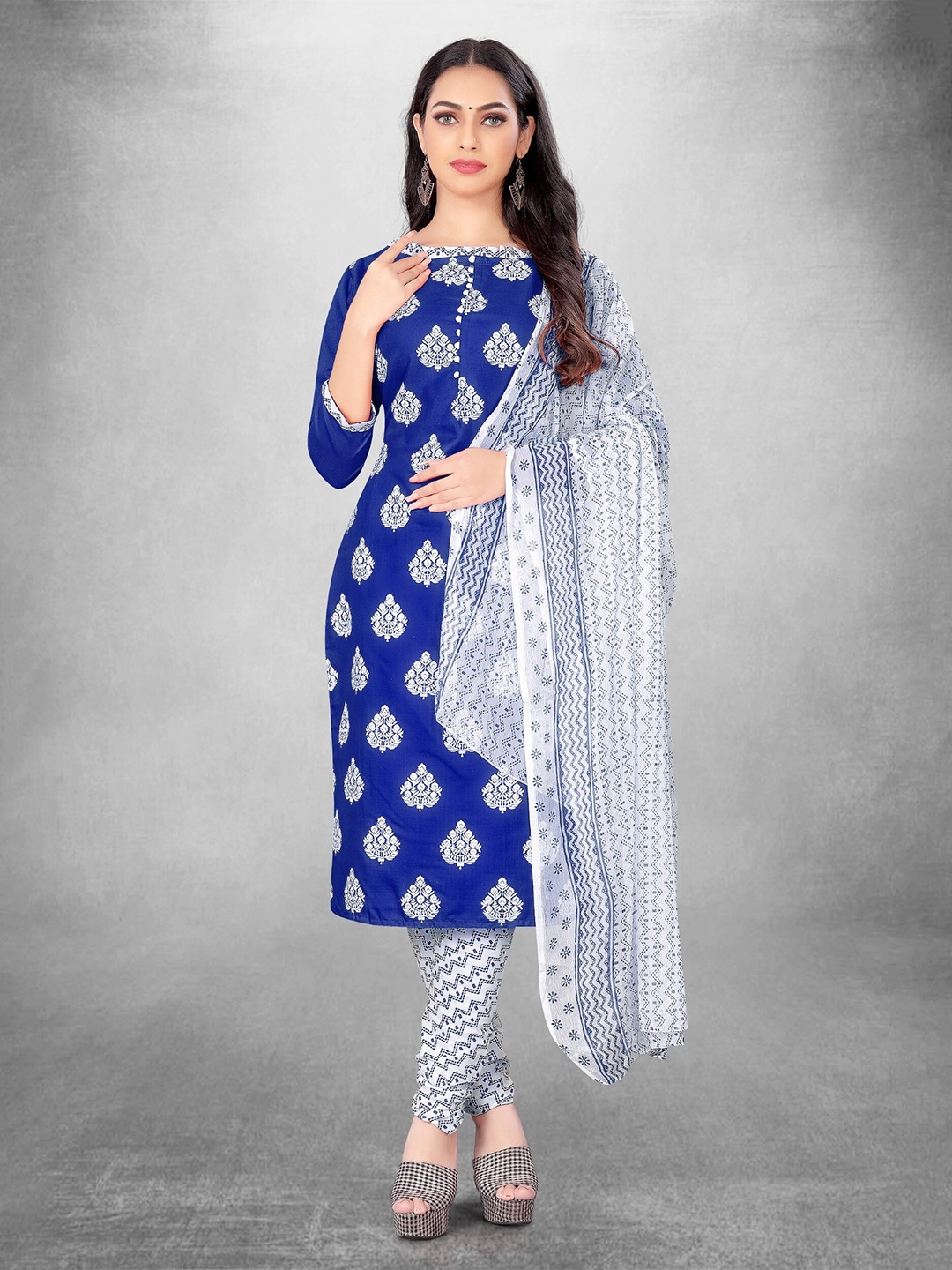 

KALINI Ethnic Motifs Printed Unstitched Dress Material, Blue