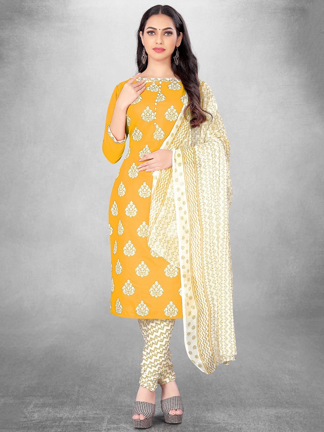 

KALINI Ethnic Motifs Printed Unstitched Dress Material, Yellow