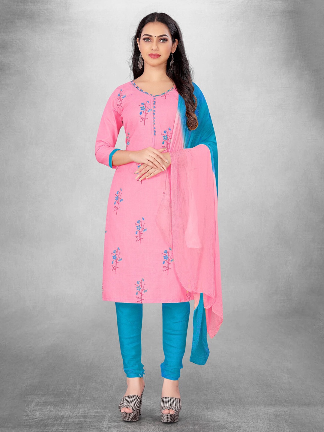 

KALINI Floral Printed Unstitched Dress Material, Pink
