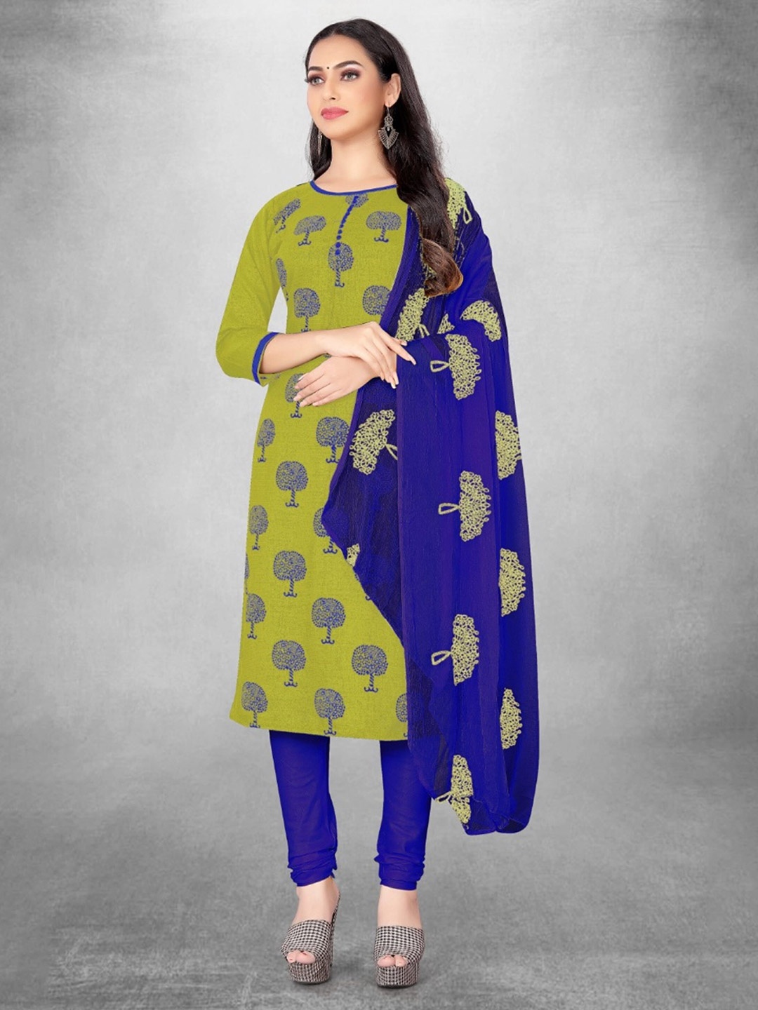 

KALINI Ethnic Motifs Printed Unstitched Dress Material, Green