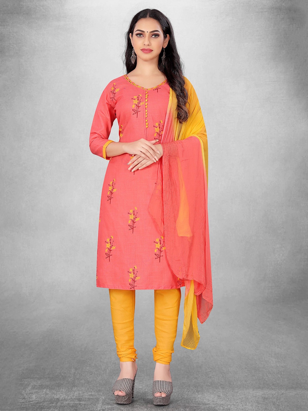 

KALINI Floral Printed Dress Material, Peach
