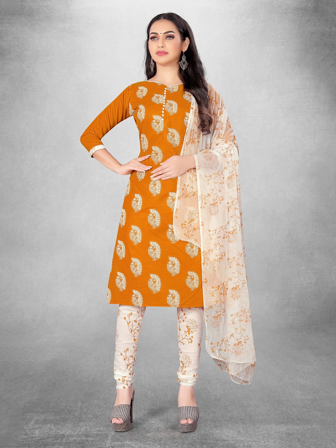 

KALINI Ethnic Motifs Printed Unstitched Dress Material, Yellow