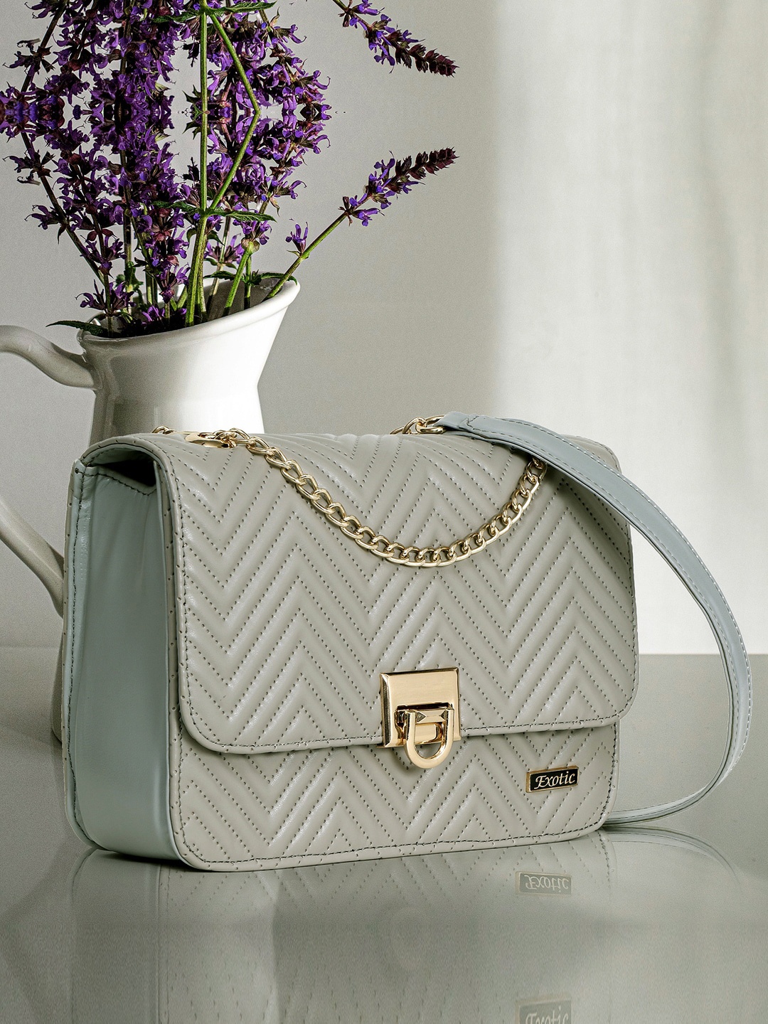 

Exotic Structured Sling Bag With Quilted, Grey