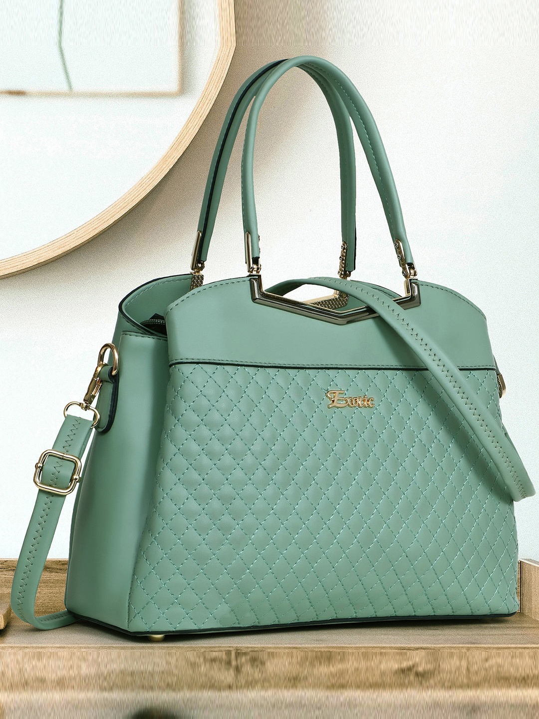 

Exotic Structured Handheld Bag With Quilted, Sea green