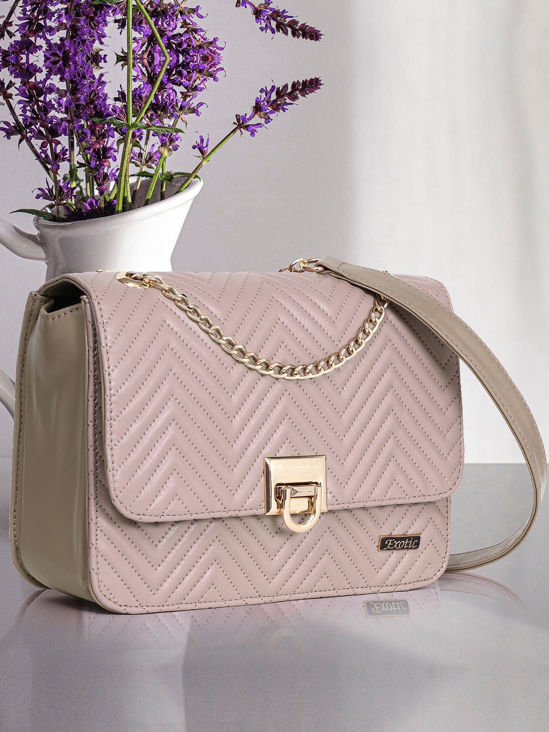 

Exotic Structured Sling Bag With Quilted, Pink