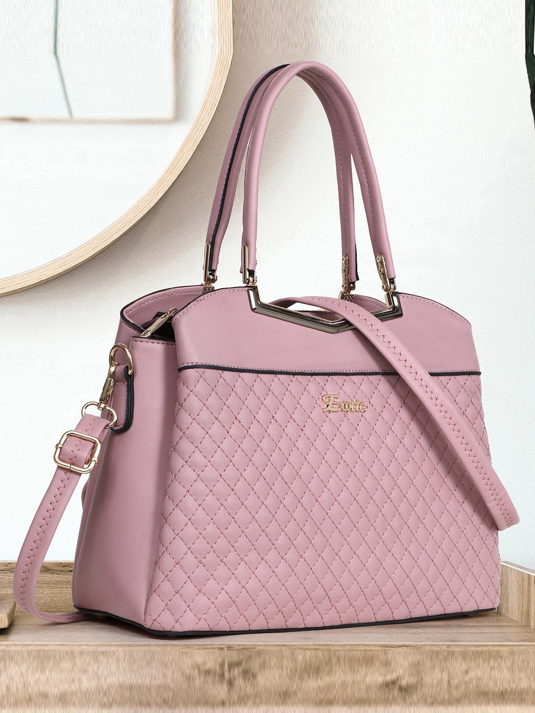 

Exotic Structured Handheld Bag With Quilted, Pink