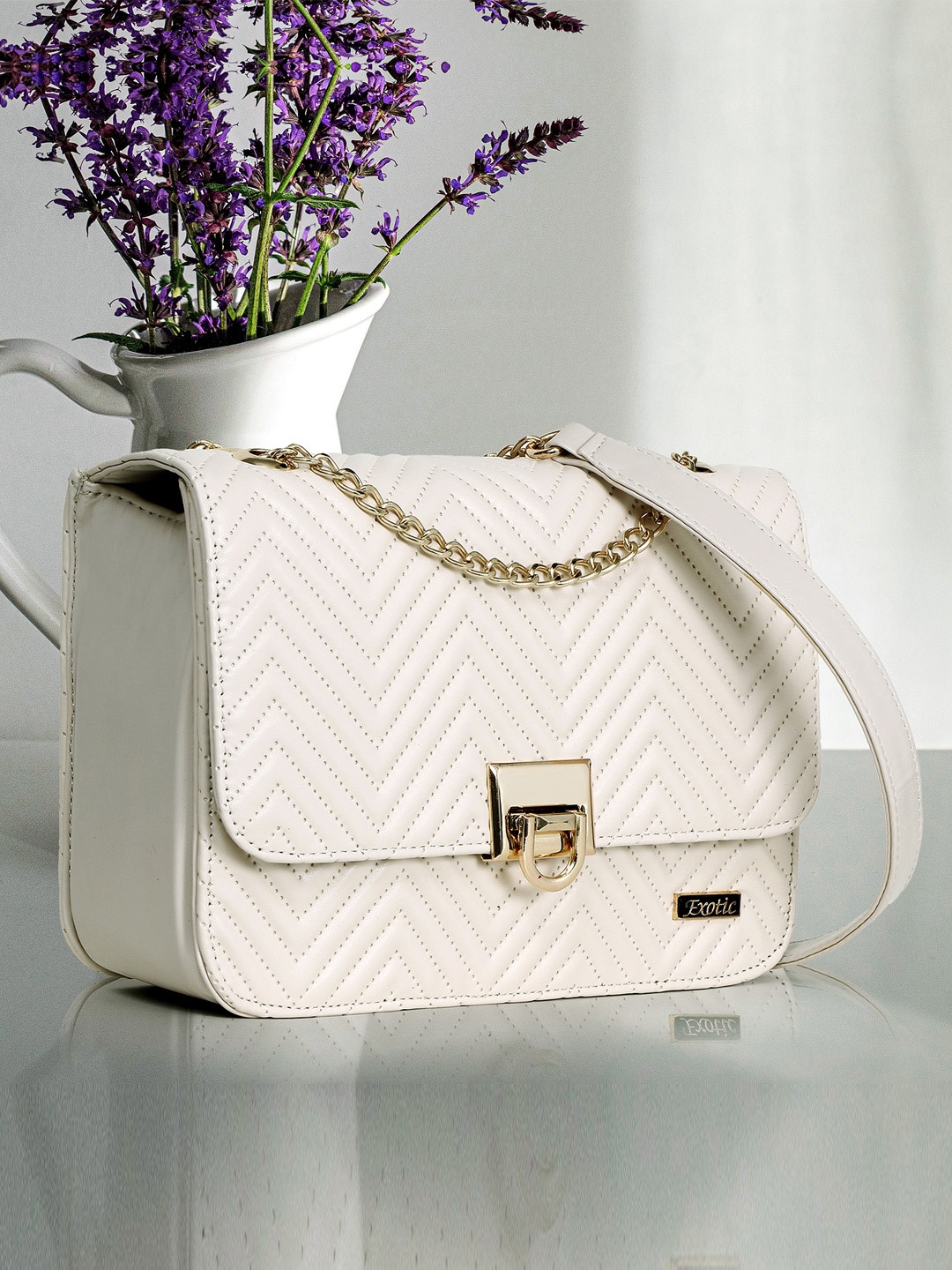 

Exotic Structured Sling Bag With Quilted, White