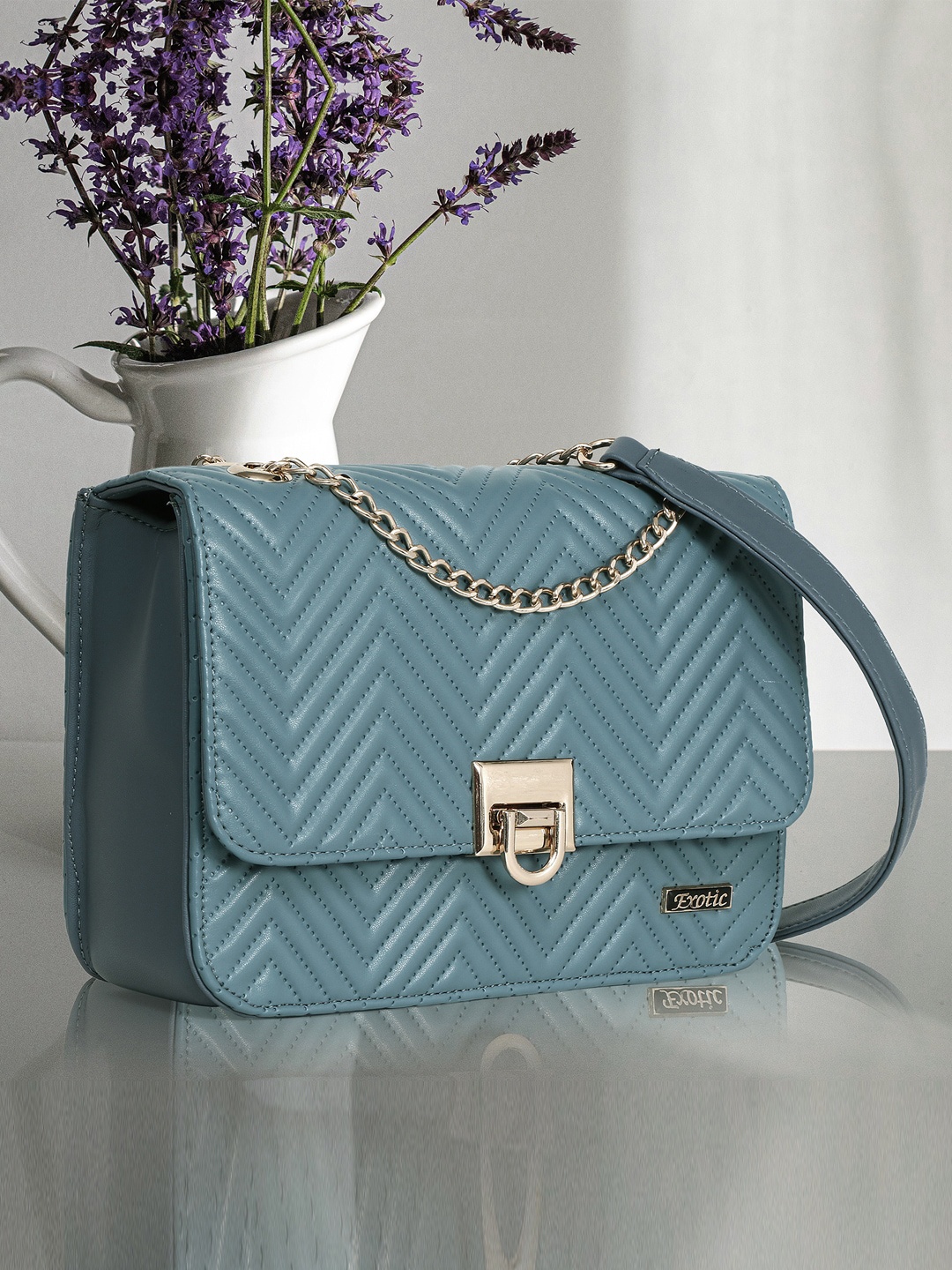 

Exotic Textured Structured Sling Bag, Blue