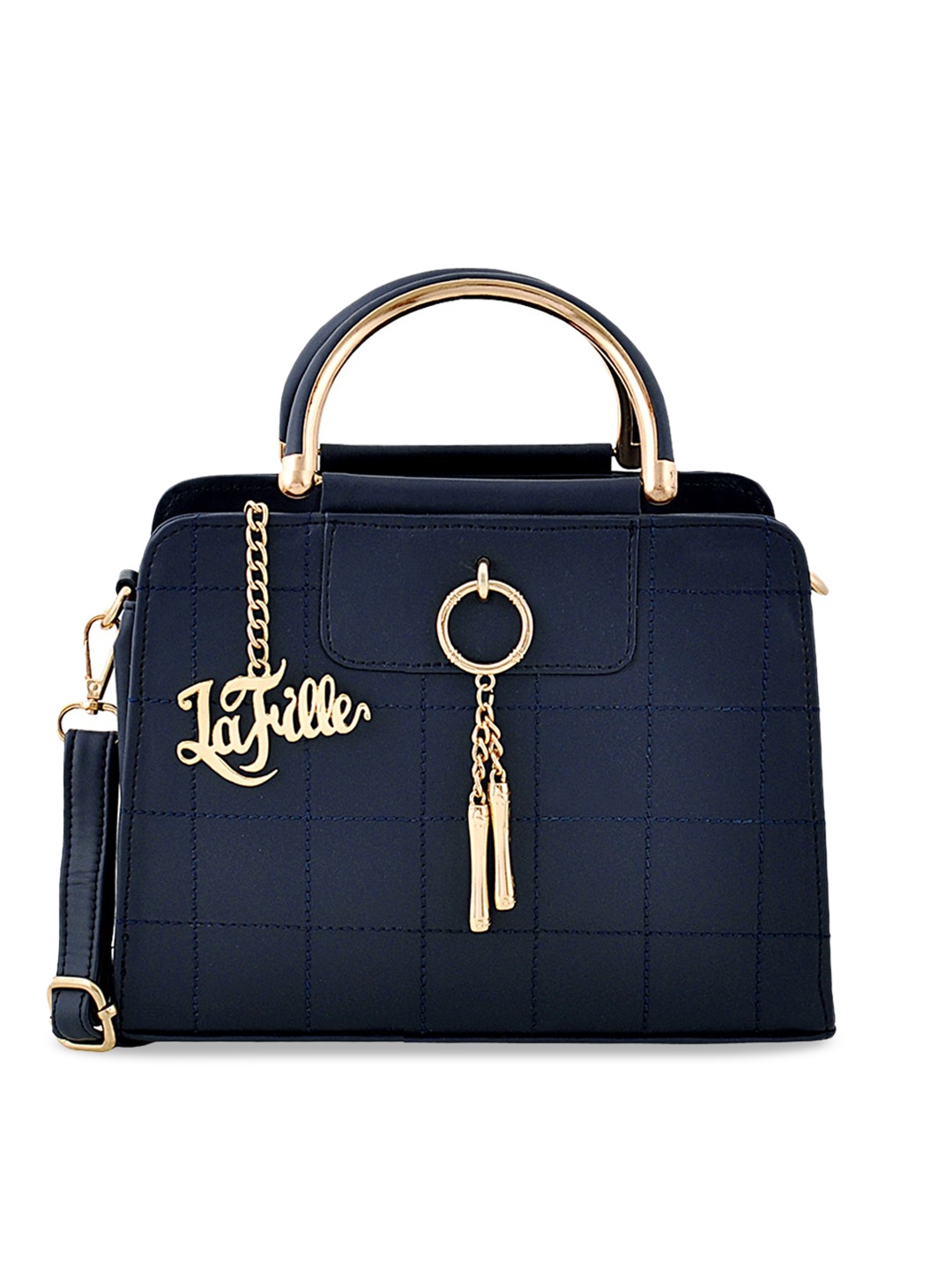 

LaFille Blue Checked PU Structured Handheld Bag