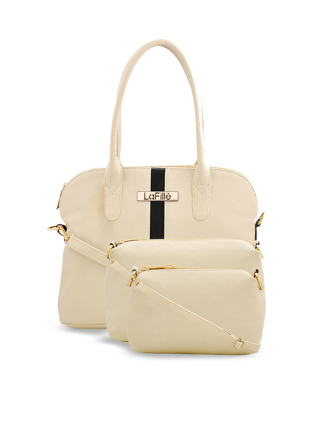 

LaFille Set Of 3 Cream-Coloured PU Structured Shoulder Bags