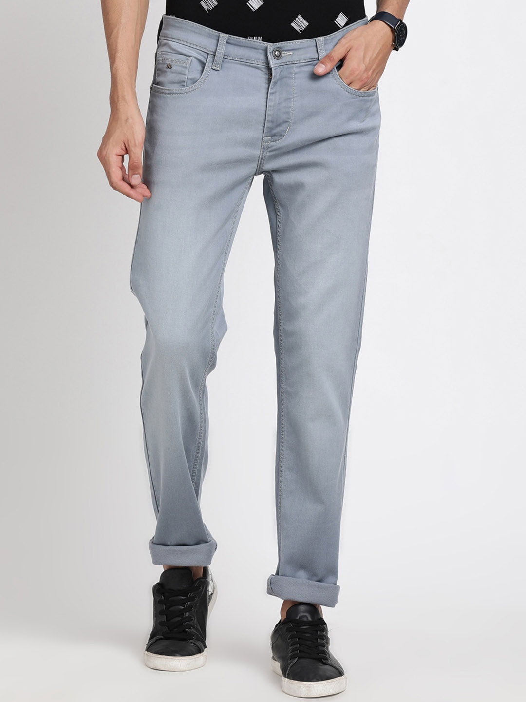 

Turtle Men Clean Look Narrow Tapered Fit Heavy Fade Stretchable Jeans, Grey