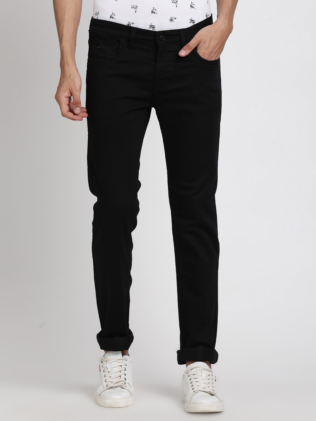 

Turtle Men Clean Look Narrow Tapered Fit Stretchable Jeans, Black