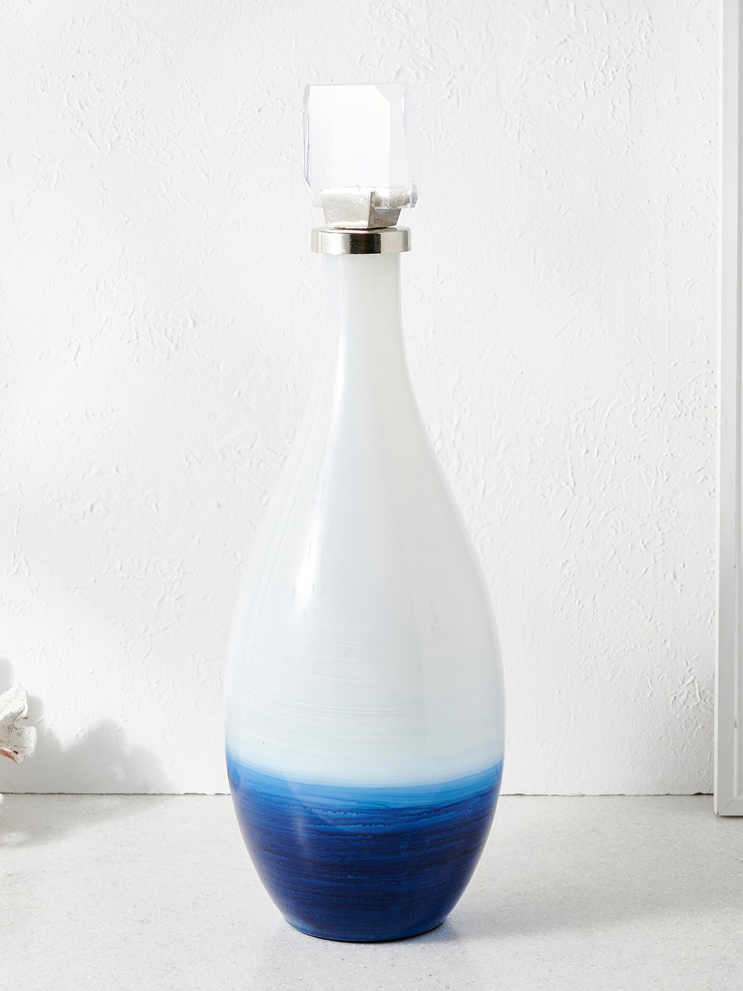 

Home Centre Splendid Santorini White & Blue Glass Decorative Decanter with Acrylic Lid