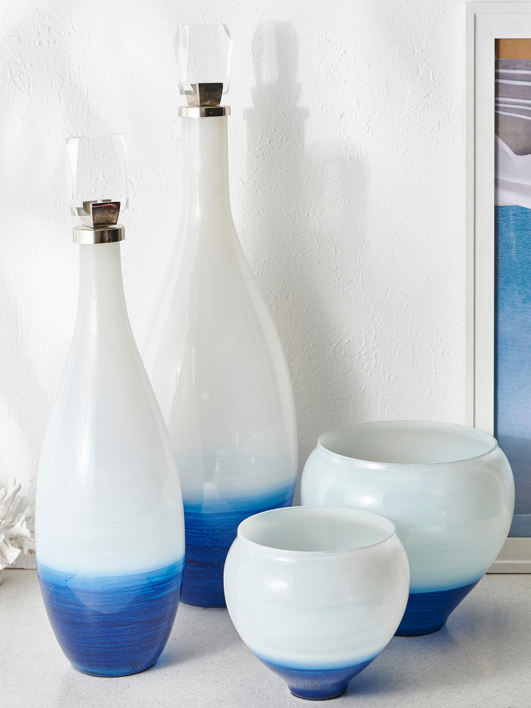 

Home Centre Splendid Santorini White & Blue Glass Decorative Decanter With Acrylic Lid