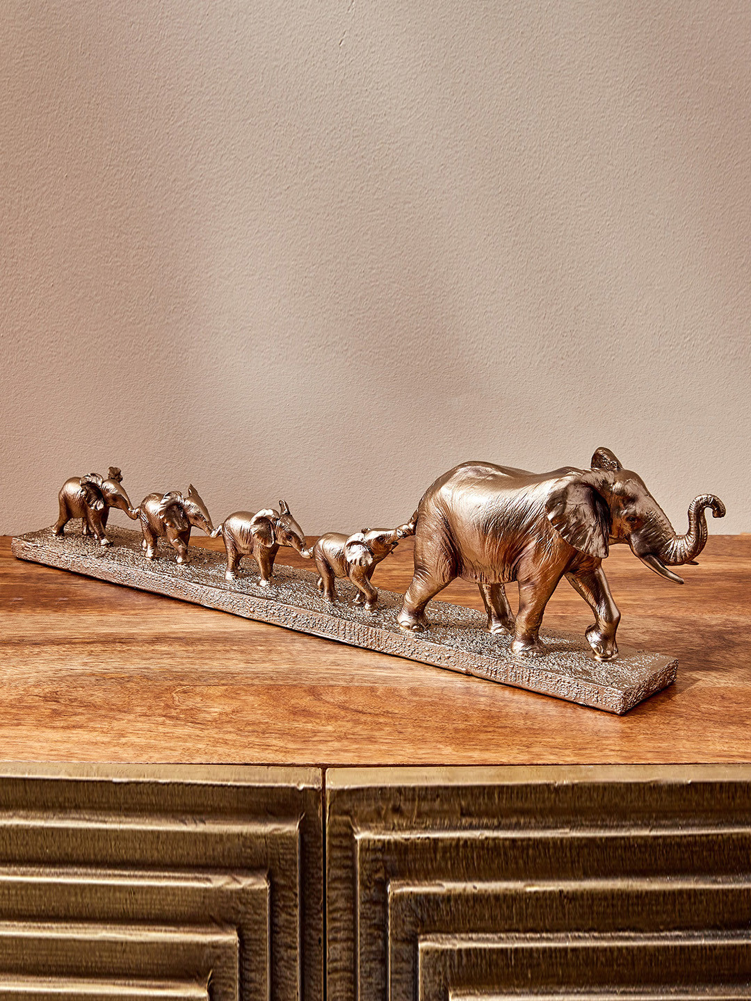 

Home Centre Jaguar Brown Elephant With Babies Showpieces, Copper