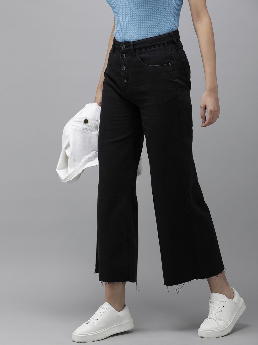 

Roadster Women Black Wide Leg High-Rise Jeans