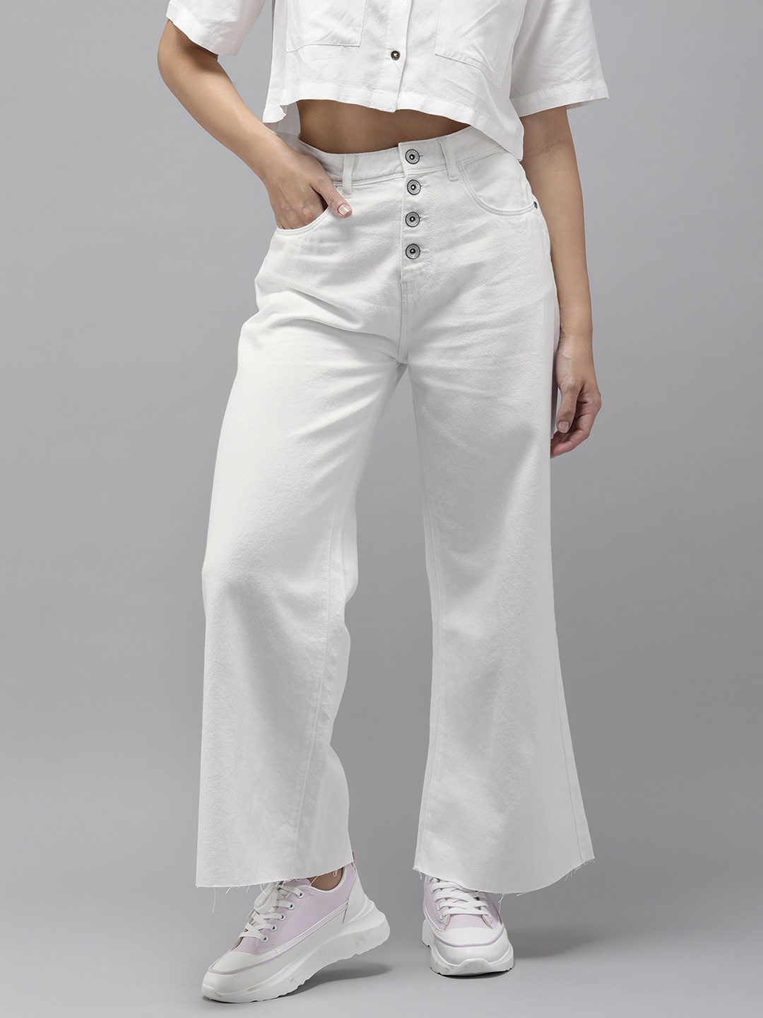 

Roadster Wide Leg High-Rise Pure Cotton Jeans, White