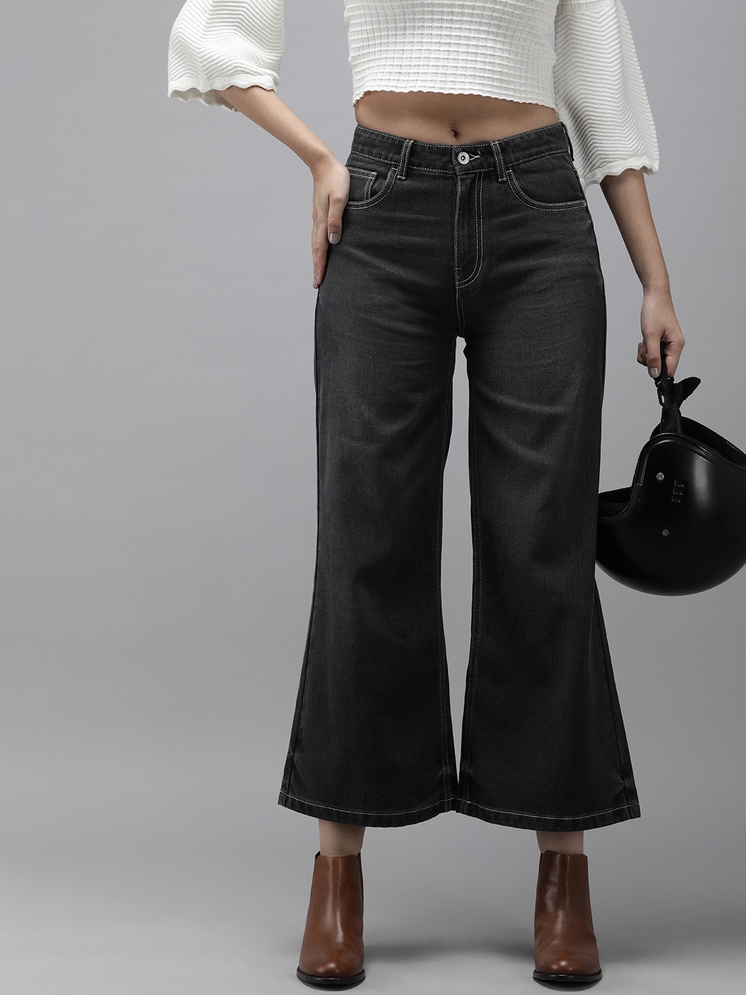 

Roadster Women Black Wide Leg High-Rise Jeans