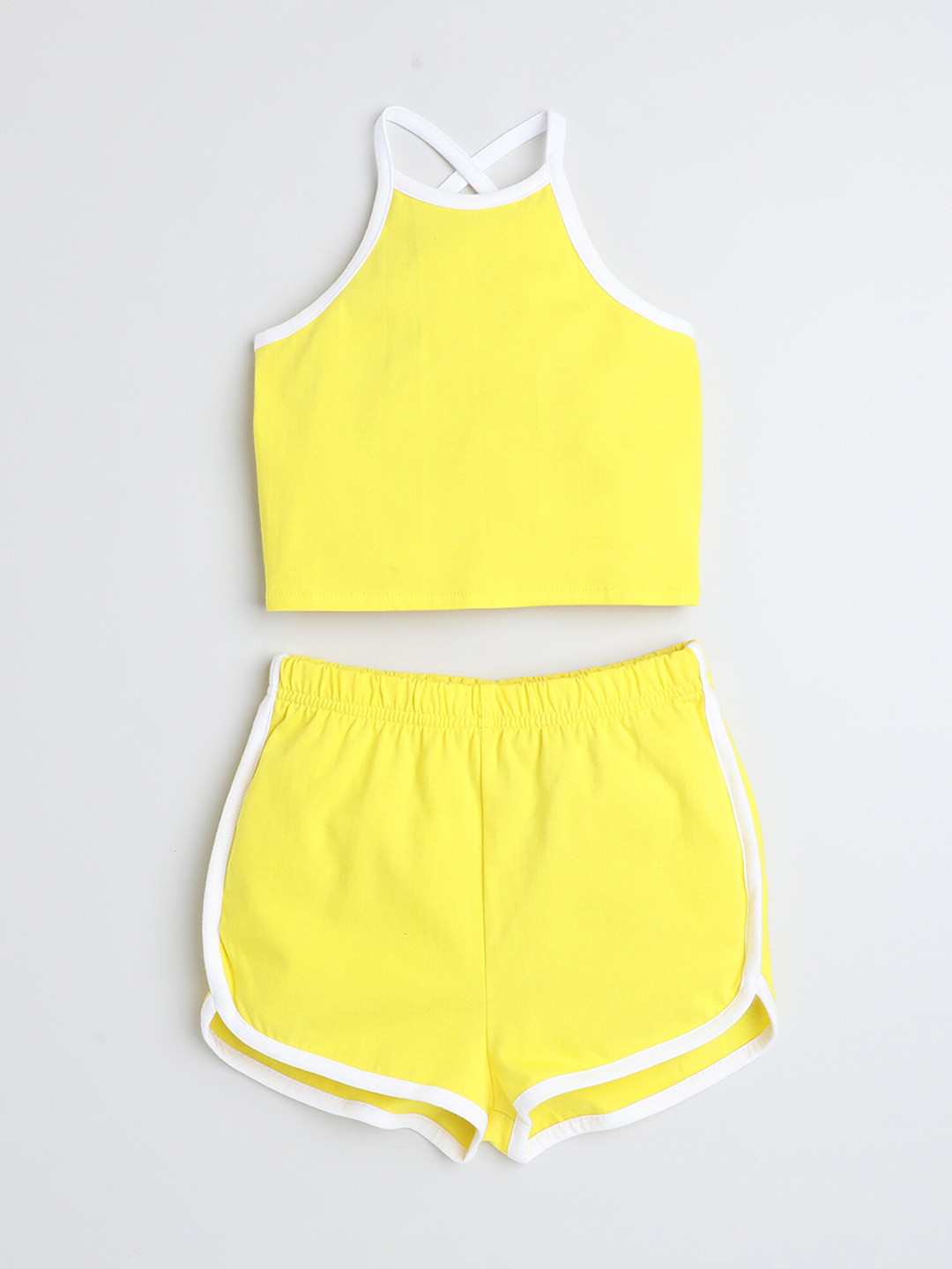 

taffykids Girls Shoulder Strap Sleeveless Pure Cotton Top with Shorts, Yellow