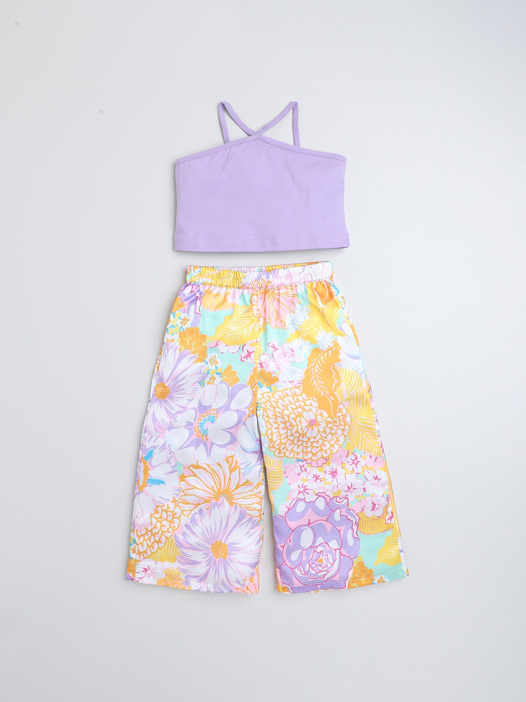 

taffykids Girls Shoulder Straps Cropped Pure Cotton Top with Trousers, Lavender