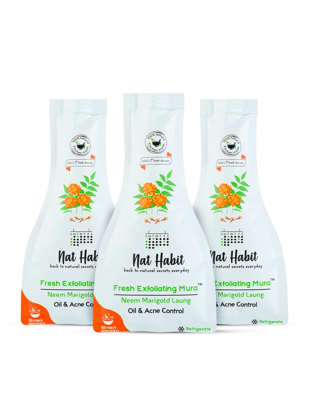 

Nat Habit Set Of 3 Fresh Exfoliating Mura with Neem Marigold Laung Face Scrub - 25g Each, Blue