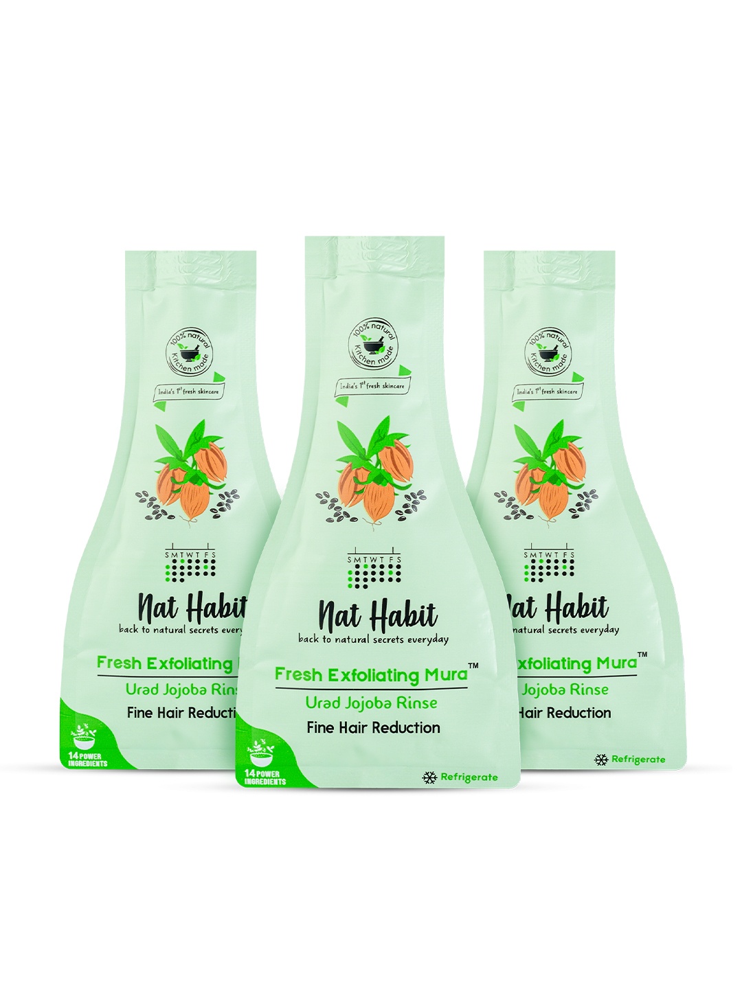 

Nat Habit Set of 3 Fresh Exfoliating Mura Urad Jojoba Rinse Face Scrub - 25 g each, Green