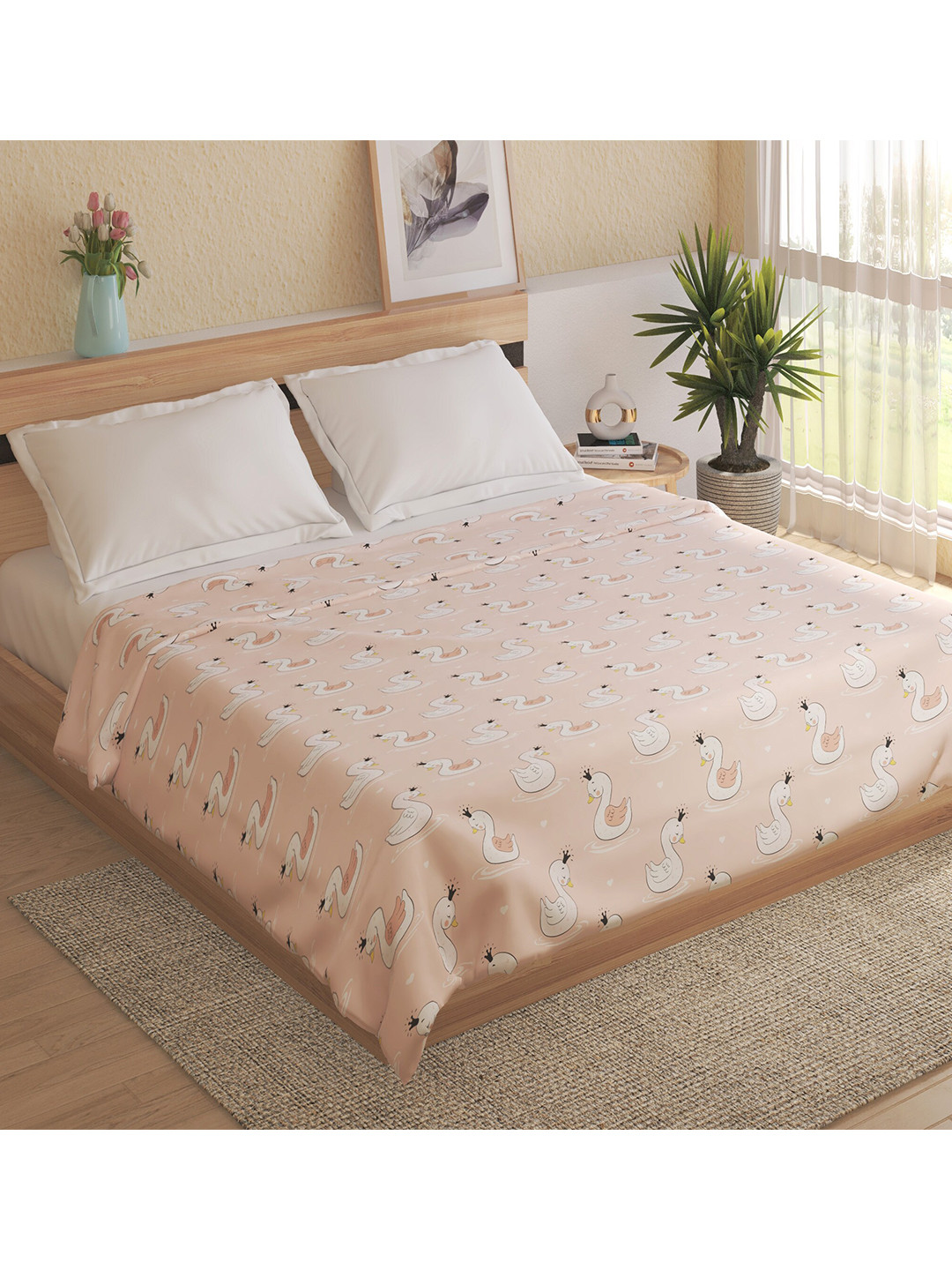 

Home Centre Peach-Coloured & White Summer 150 GSM Double Bed Blanket