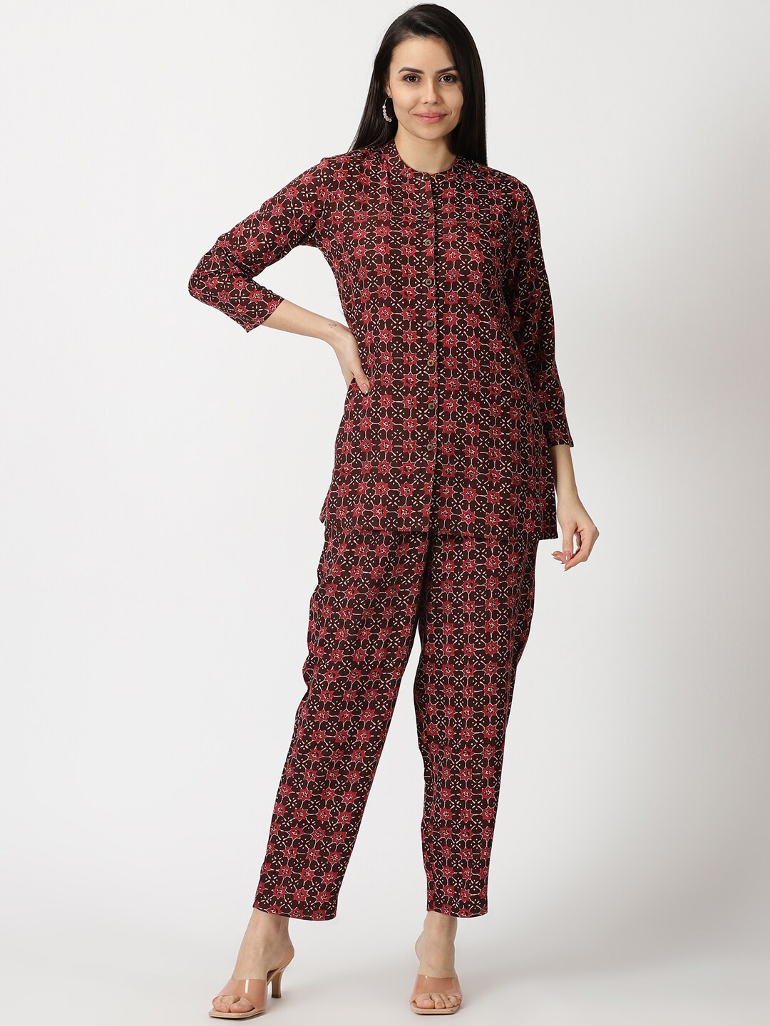 

Saffron Threads Abstract Print Rayon Co-ord Set, Maroon