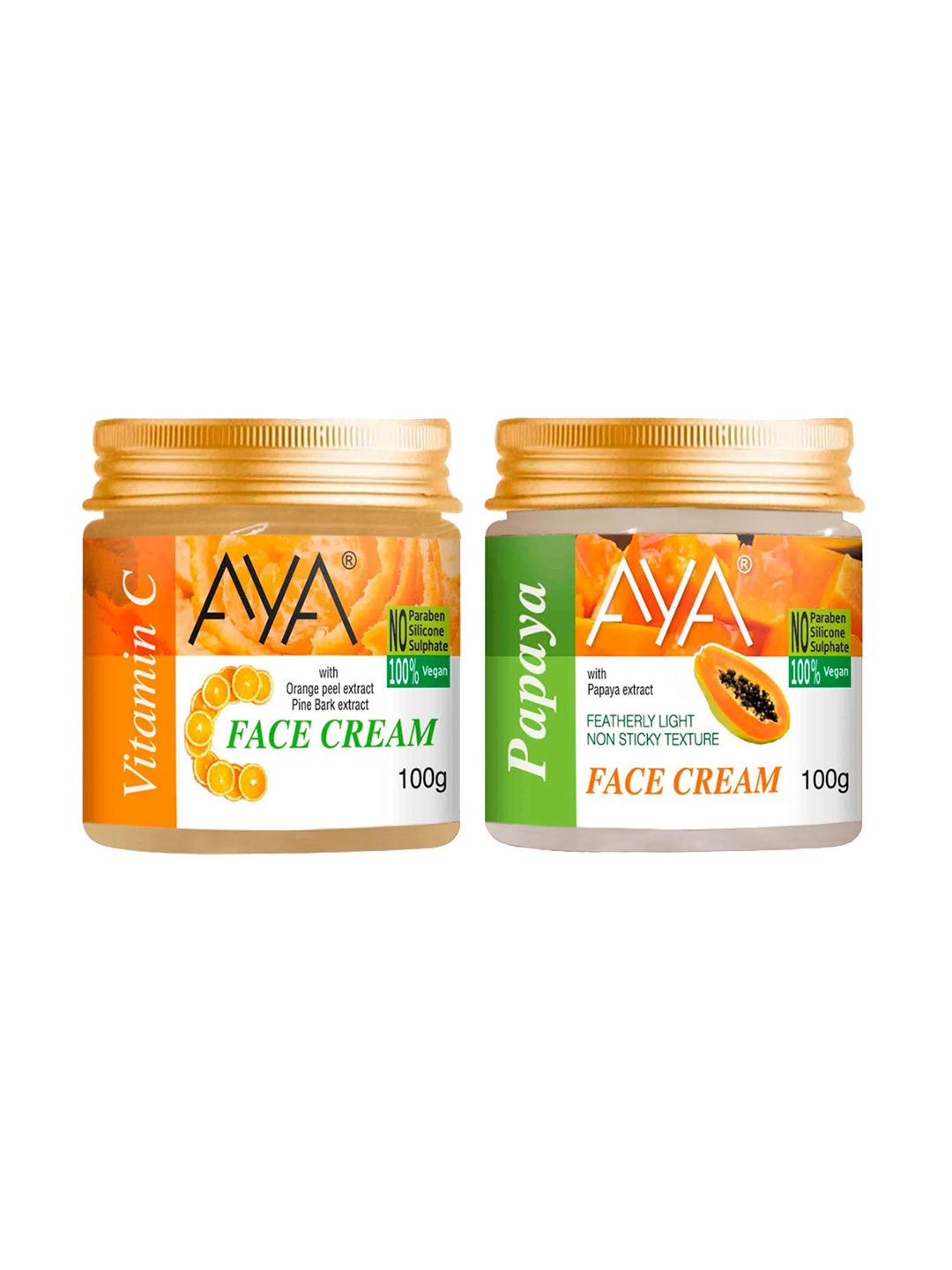 

AYA Set of Vitamin C & Papaya No Paraben Face Creams - 100 g Each, Orange