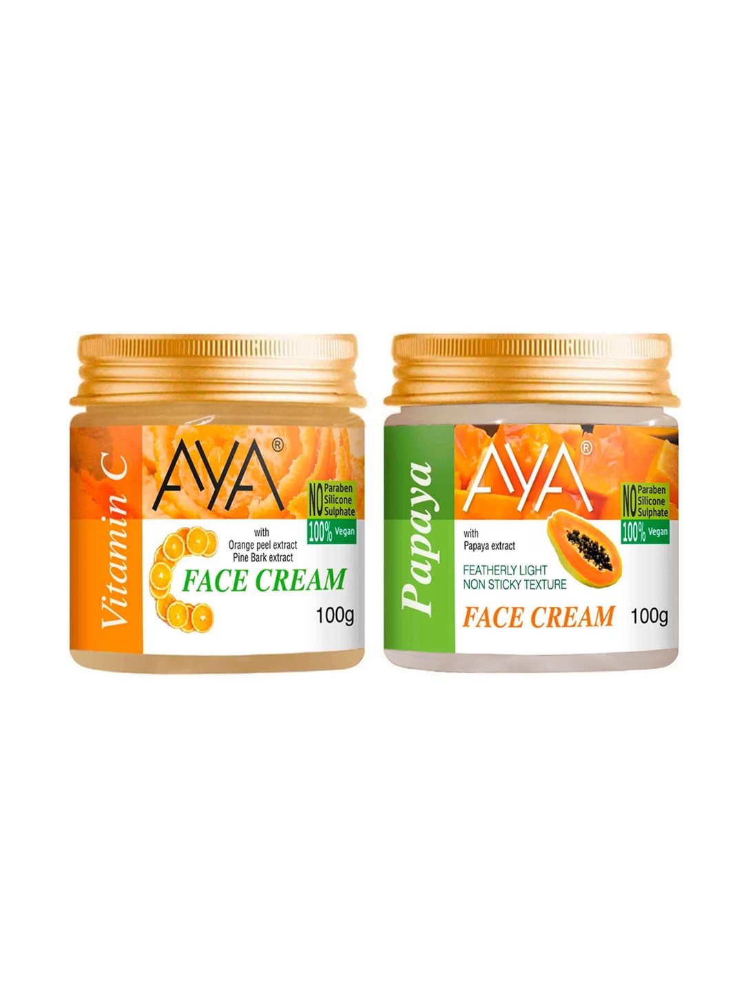 

AYA Set of Vitamin C & Papaya No Paraben Face Creams - 100 g Each, Orange