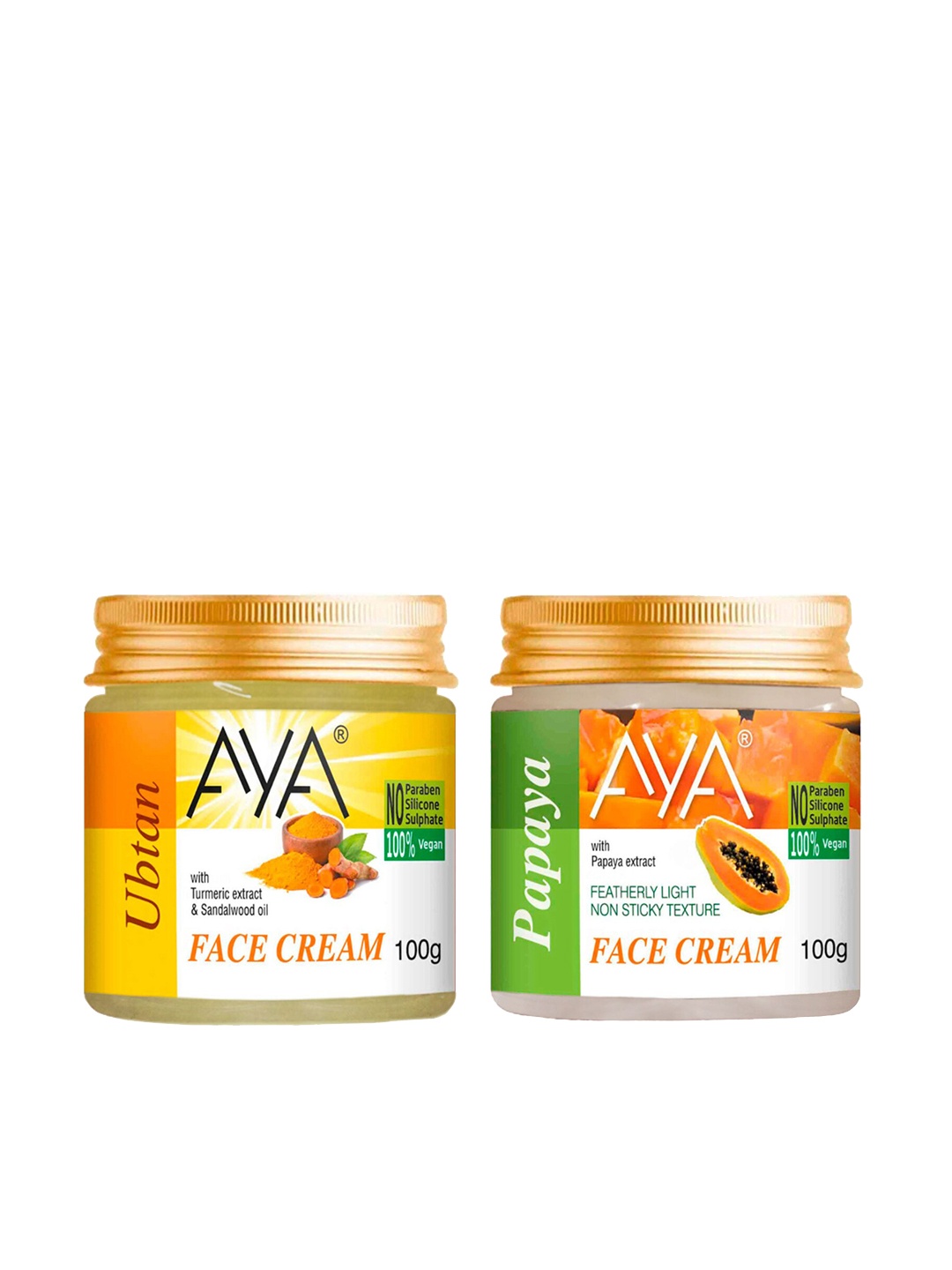 

AYA Set Of 2 Paraben Free Face Cream - Ubtan & Papaya - 100g Each, Yellow