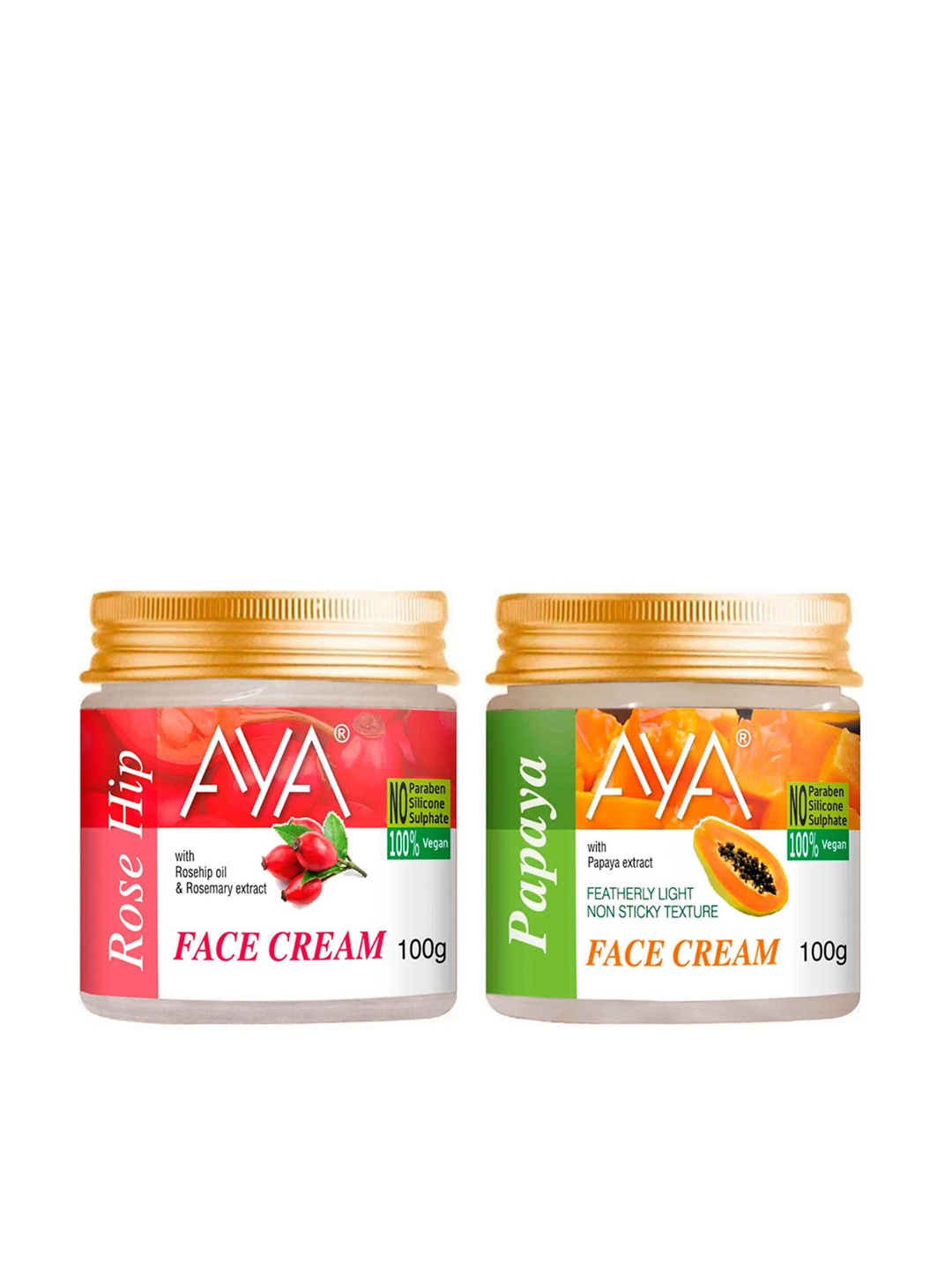 

AYA Set of Papaya & Rosehip Vegan Face Cream - 100 g each, Orange